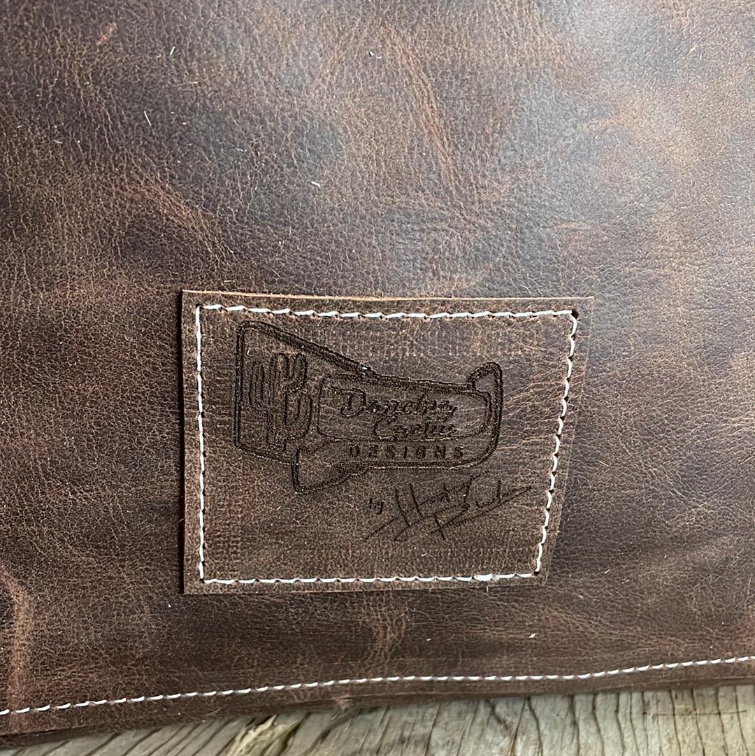 038 June - B&W Speckle w/ Grapefruit Tool-June-Western-Cowhide-Bags-Handmade-Products-Gifts-Dancing Cactus Designs
