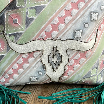 039 Maren - Watermelon Wine w/ Skull Design-Maren-Western-Cowhide-Bags-Handmade-Products-Gifts-Dancing Cactus Designs