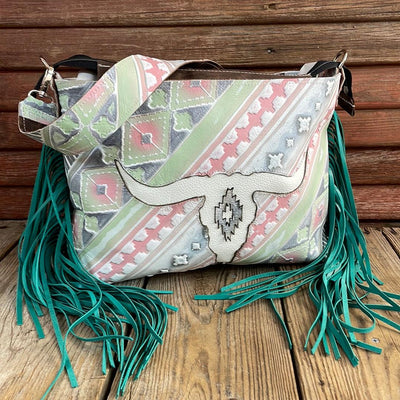 039 Maren - Watermelon Wine w/ Skull Design-Maren-Western-Cowhide-Bags-Handmade-Products-Gifts-Dancing Cactus Designs