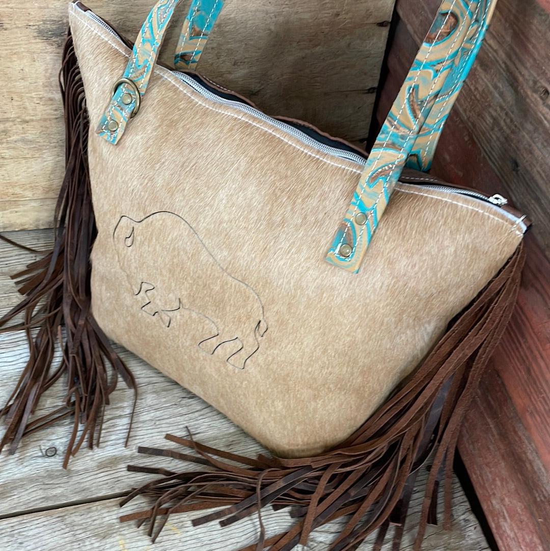 040 June - Palomino w/ Agave Laredo & Buffalo Design-June-Western-Cowhide-Bags-Handmade-Products-Gifts-Dancing Cactus Designs