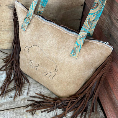 040 June - Palomino w/ Agave Laredo & Buffalo Design-June-Western-Cowhide-Bags-Handmade-Products-Gifts-Dancing Cactus Designs