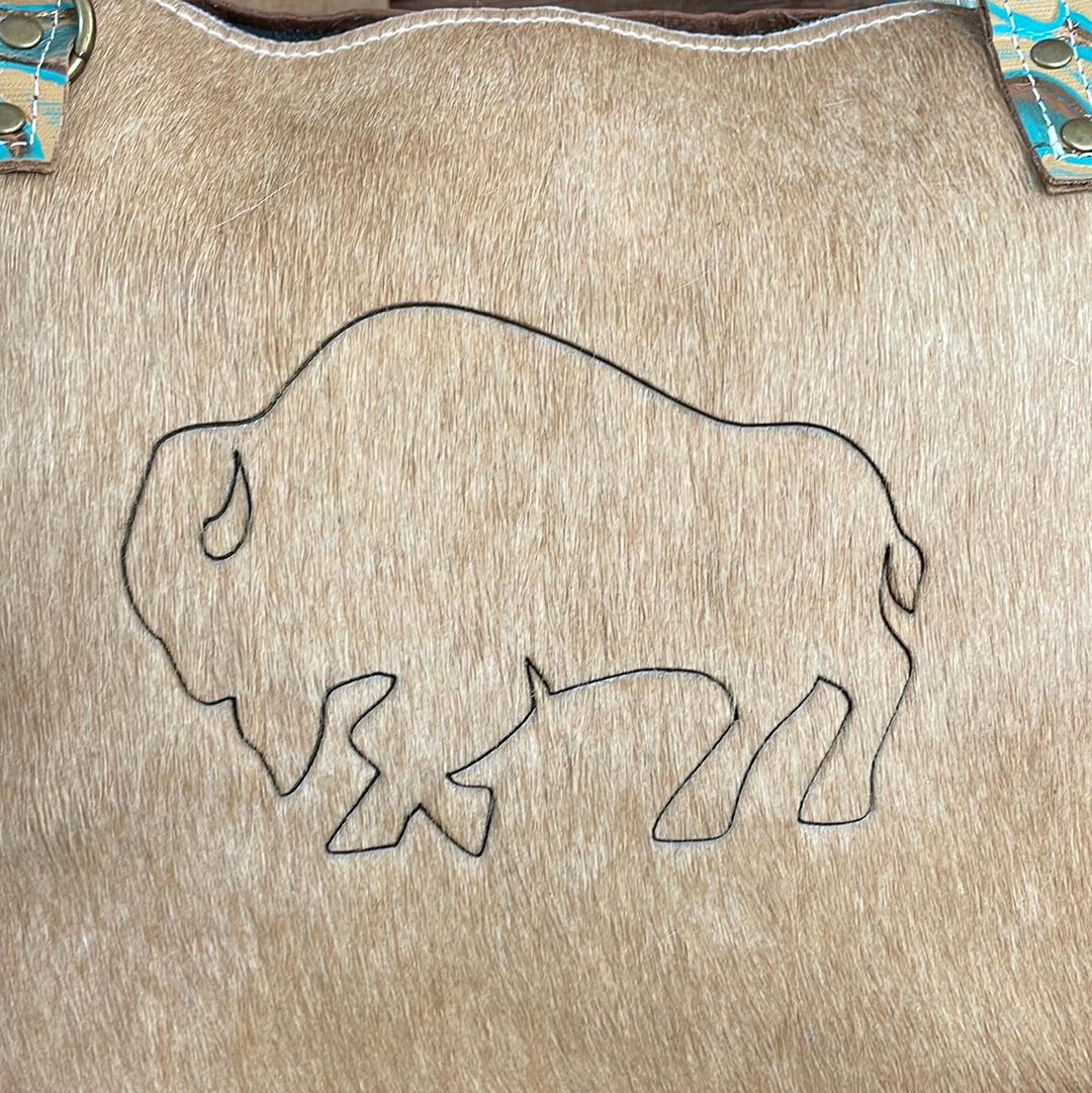 040 June - Palomino w/ Agave Laredo & Buffalo Design-June-Western-Cowhide-Bags-Handmade-Products-Gifts-Dancing Cactus Designs