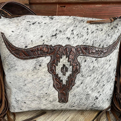 041 Annie - B&W Speckle w/ Cowboy Tool Skull Design-Annie-Western-Cowhide-Bags-Handmade-Products-Gifts-Dancing Cactus Designs