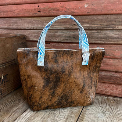 042 Feed Bag - Brindle w/ Rocky Mountain Aztec-Feed Bag-Western-Cowhide-Bags-Handmade-Products-Gifts-Dancing Cactus Designs