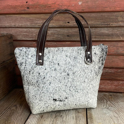 044 Feed Bag - B&W Speckle w/ Mahogany Brands-Feed Bag-Western-Cowhide-Bags-Handmade-Products-Gifts-Dancing Cactus Designs