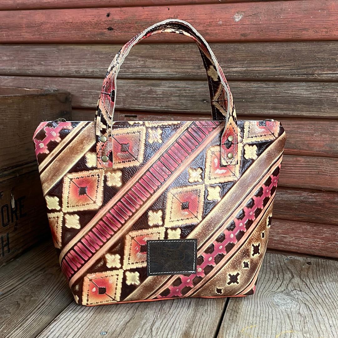 046 Feed Bag - Rosegold Acid w/ Summit Fire-Feed Bag-Western-Cowhide-Bags-Handmade-Products-Gifts-Dancing Cactus Designs