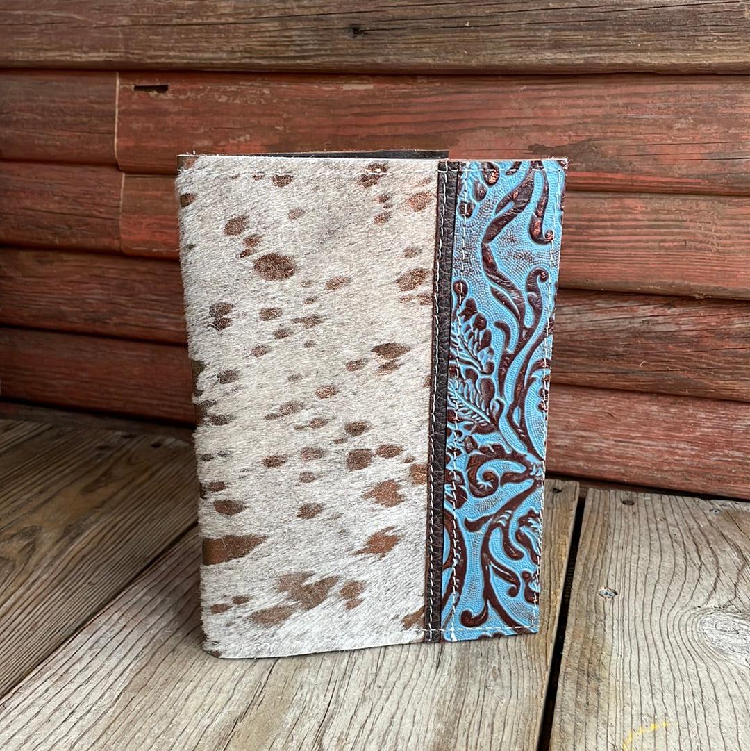 046 Small Notepad Cover - Rosegold Acid w/ Blue Bonnet Tool-Small Notepad Cover-Western-Cowhide-Bags-Handmade-Products-Gifts-Dancing Cactus Designs
