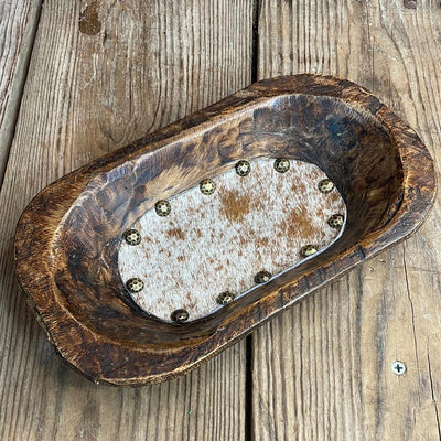 052 Small Décor Bowl - Longhorn w/-Small Décor Bowl-Western-Cowhide-Bags-Handmade-Products-Gifts-Dancing Cactus Designs
