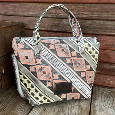 053 Feed Bag - Tricolor w/ Adobe Navajo-Feed Bag-Western-Cowhide-Bags-Handmade-Products-Gifts-Dancing Cactus Designs