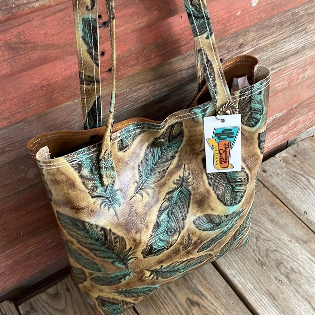 054 Trisha - Blank Slate w/ Turq. Patina Feather-Trisha-Western-Cowhide-Bags-Handmade-Products-Gifts-Dancing Cactus Designs