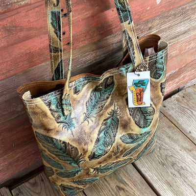 054 Trisha - Blank Slate w/ Turq. Patina Feather-Trisha-Western-Cowhide-Bags-Handmade-Products-Gifts-Dancing Cactus Designs