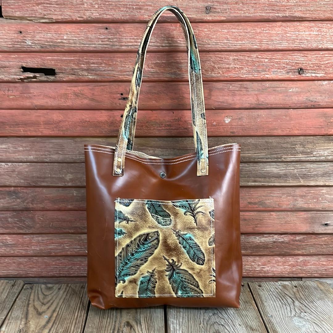 054 Trisha - Blank Slate w/ Turq. Patina Feather-Trisha-Western-Cowhide-Bags-Handmade-Products-Gifts-Dancing Cactus Designs