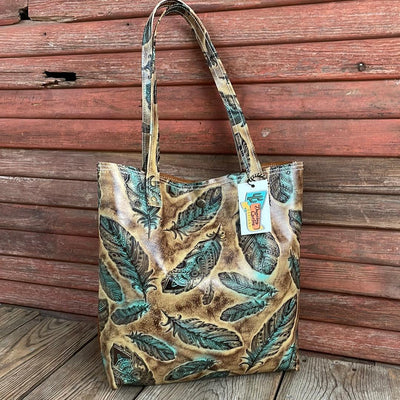 054 Trisha - Blank Slate w/ Turq. Patina Feather-Trisha-Western-Cowhide-Bags-Handmade-Products-Gifts-Dancing Cactus Designs
