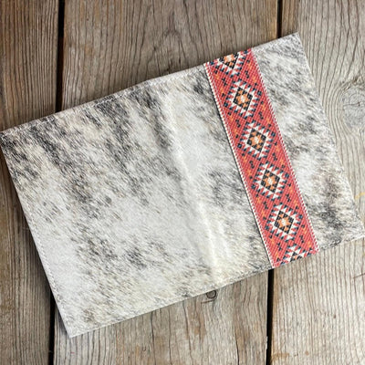 055 Small Notepad Cover - Grey Brindle w/ Printed Aztec-Small Notepad Cover-Western-Cowhide-Bags-Handmade-Products-Gifts-Dancing Cactus Designs