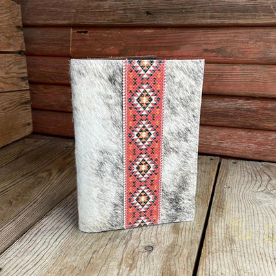 055 Small Notepad Cover - Grey Brindle w/ Printed Aztec-Small Notepad Cover-Western-Cowhide-Bags-Handmade-Products-Gifts-Dancing Cactus Designs