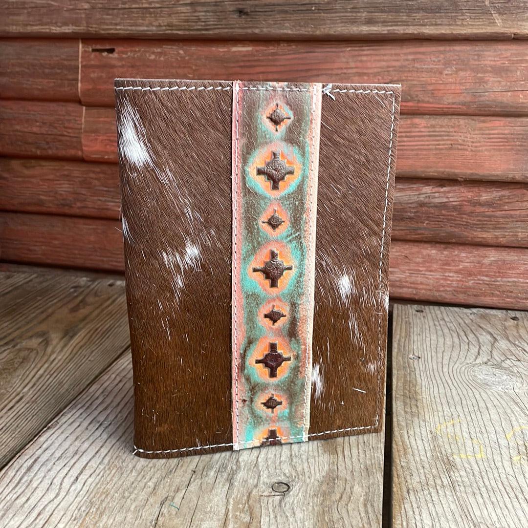 056 Small Notepad Cover - Longhorn w/ Western Sunset-Small Notepad Cover-Western-Cowhide-Bags-Handmade-Products-Gifts-Dancing Cactus Designs