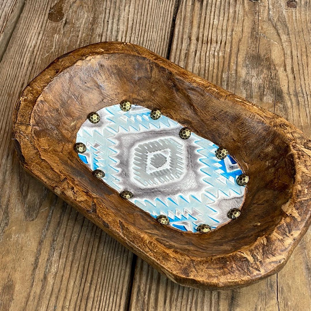 058 Small Décor Bowl - w/ Rocky Mountain Aztec-Small Décor Bowl-Western-Cowhide-Bags-Handmade-Products-Gifts-Dancing Cactus Designs
