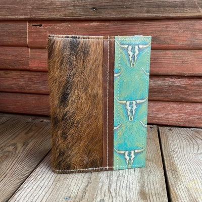 059 Small Notepad Cover - Red Brindle w/ Margarita Skulls-Small Notepad Cover-Western-Cowhide-Bags-Handmade-Products-Gifts-Dancing Cactus Designs