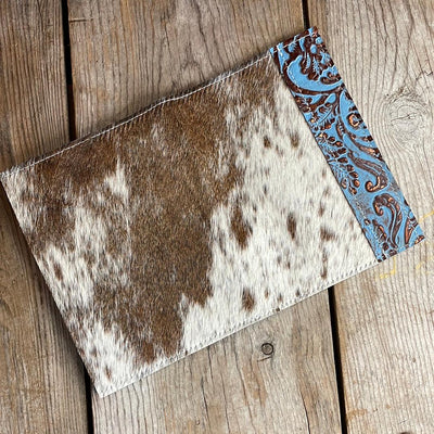 060 Small Notepad Cover - Chocolate & White w/ Blue Bonnet Tool-Small Notepad Cover-Western-Cowhide-Bags-Handmade-Products-Gifts-Dancing Cactus Designs