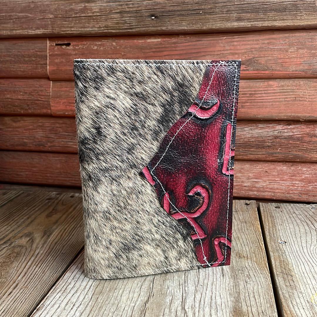 062 Small Notepad Cover - Brindle w/ Red Brands-Small Notepad Cover-Western-Cowhide-Bags-Handmade-Products-Gifts-Dancing Cactus Designs