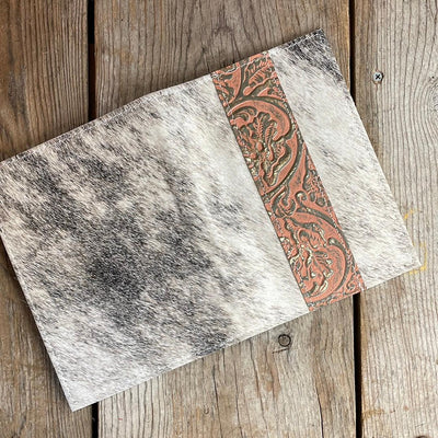 062 Small Notepad Cover - Grey Brindle w/ Grapefruit Tool-Small Notepad Cover-Western-Cowhide-Bags-Handmade-Products-Gifts-Dancing Cactus Designs