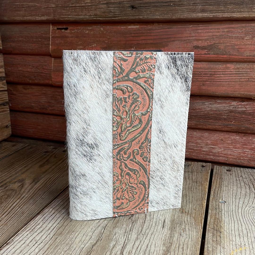 062 Small Notepad Cover - Grey Brindle w/ Grapefruit Tool-Small Notepad Cover-Western-Cowhide-Bags-Handmade-Products-Gifts-Dancing Cactus Designs