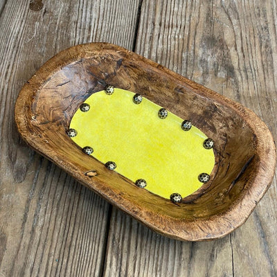 063 Small Décor Bowl - w/ Yellow Leather-Small Décor Bowl-Western-Cowhide-Bags-Handmade-Products-Gifts-Dancing Cactus Designs