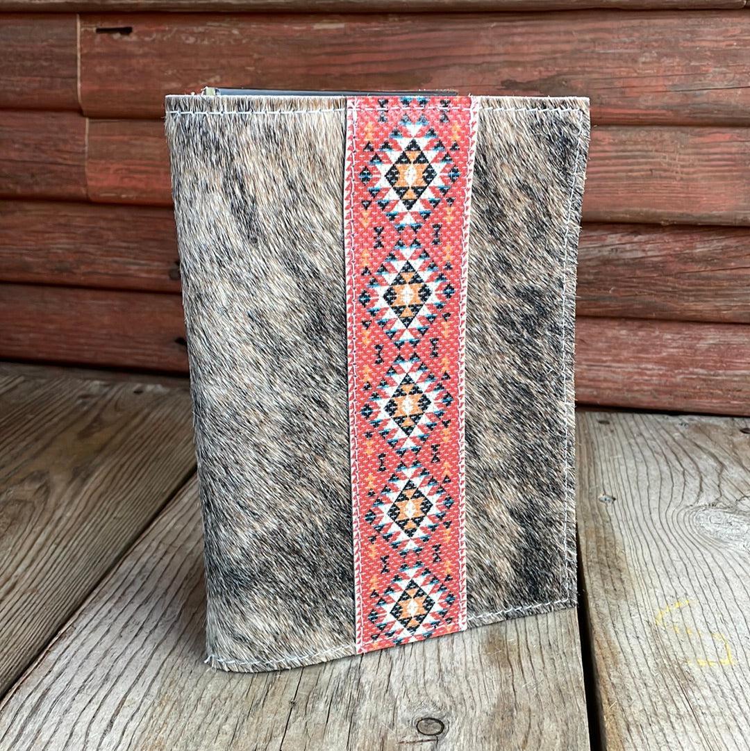 063 Small Notepad Cover - Brindle w/ Printed Aztec-Small Notepad Cover-Western-Cowhide-Bags-Handmade-Products-Gifts-Dancing Cactus Designs