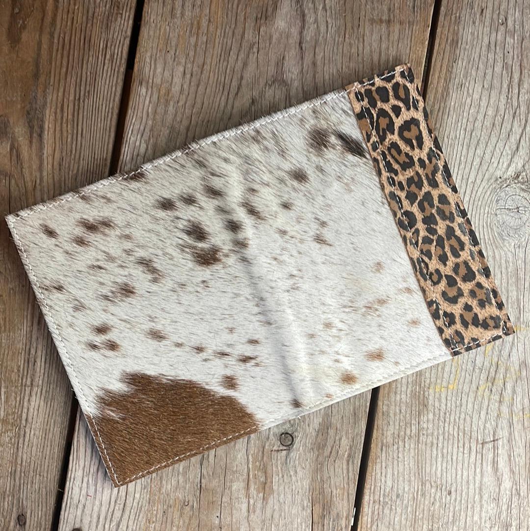 064 Small Notepad Cover - Longhorn w/ Leopard Leather-Small Notepad Cover-Western-Cowhide-Bags-Handmade-Products-Gifts-Dancing Cactus Designs