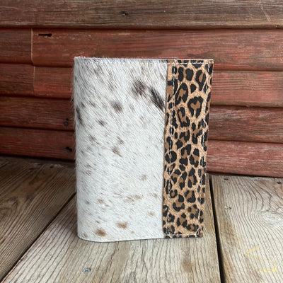 064 Small Notepad Cover - Longhorn w/ Leopard Leather-Small Notepad Cover-Western-Cowhide-Bags-Handmade-Products-Gifts-Dancing Cactus Designs