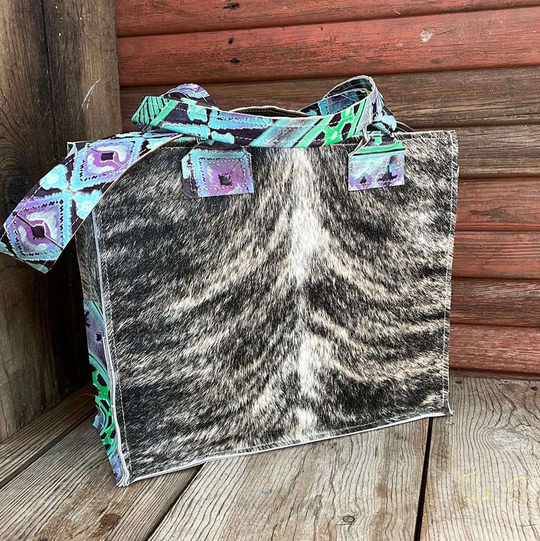 065 Clerk - Brindle w/ 90's Party-Clerk-Western-Cowhide-Bags-Handmade-Products-Gifts-Dancing Cactus Designs