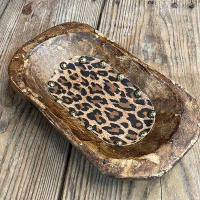 065 Small Décor Bowl - w/ Leopard Leather-Small Décor Bowl-Western-Cowhide-Bags-Handmade-Products-Gifts-Dancing Cactus Designs