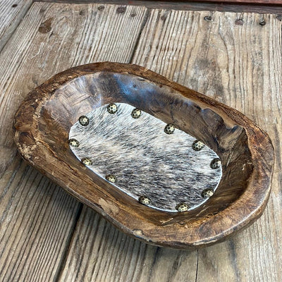 066 Small Décor Bowl - Brindle w/-Small Décor Bowl-Western-Cowhide-Bags-Handmade-Products-Gifts-Dancing Cactus Designs