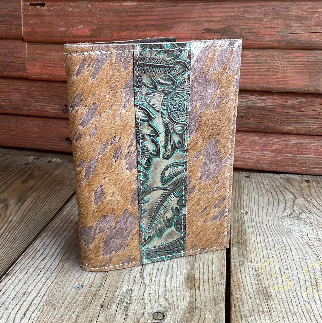 066 Small Notepad Cover - Tricolor Acid w/ Turquoise Autumn-Small Notepad Cover-Western-Cowhide-Bags-Handmade-Products-Gifts-Dancing Cactus Designs
