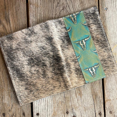 067 Small Notepad Cover - Brindle w/ Margarita Skulls-Small Notepad Cover-Western-Cowhide-Bags-Handmade-Products-Gifts-Dancing Cactus Designs