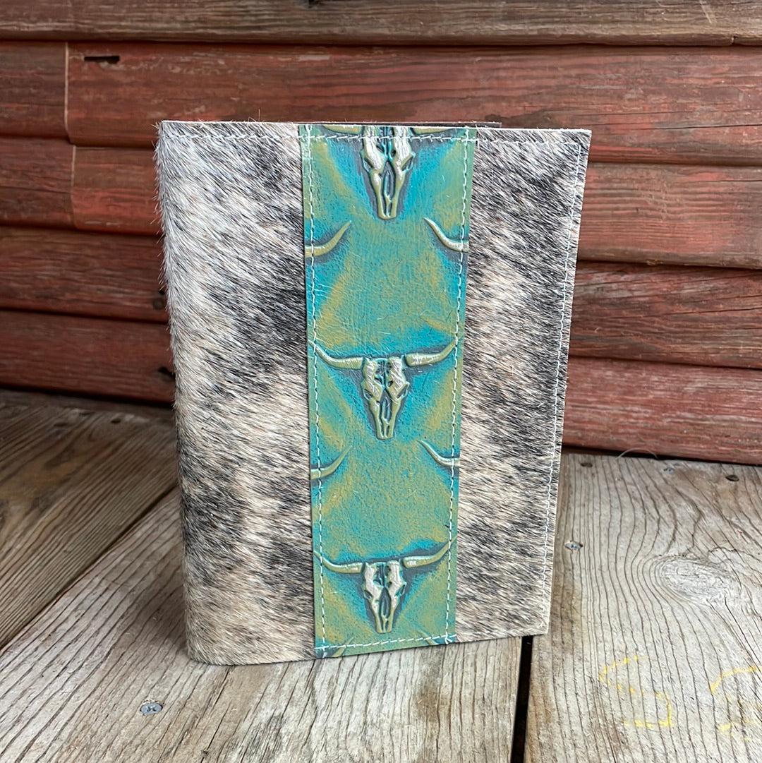 067 Small Notepad Cover - Brindle w/ Margarita Skulls-Small Notepad Cover-Western-Cowhide-Bags-Handmade-Products-Gifts-Dancing Cactus Designs