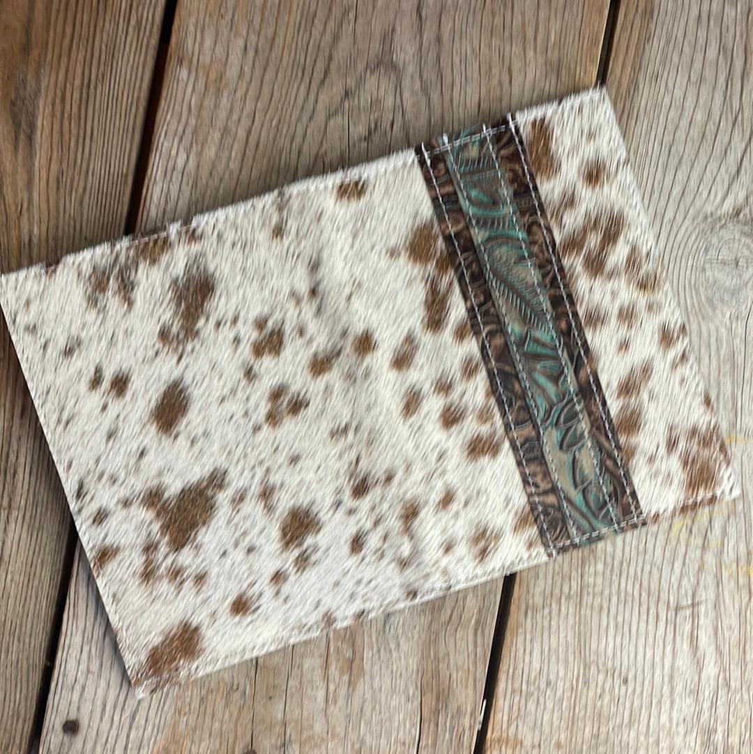 070 Small Notepad Cover - Longhorn w/ Turquoise Autumn-Small Notepad Cover-Western-Cowhide-Bags-Handmade-Products-Gifts-Dancing Cactus Designs