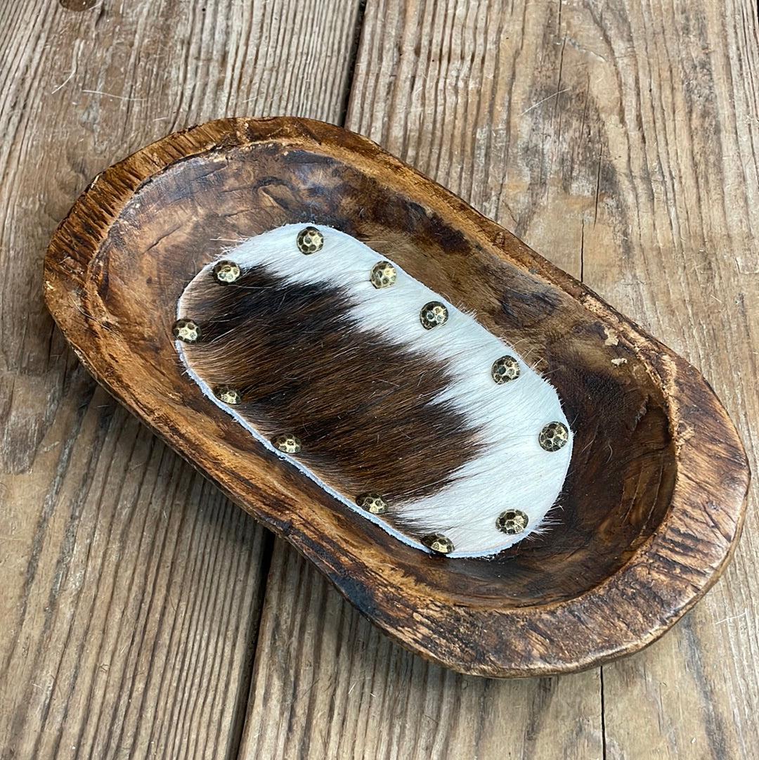 073 Small Décor Bowl - Tricolor w/-Small Décor Bowl-Western-Cowhide-Bags-Handmade-Products-Gifts-Dancing Cactus Designs