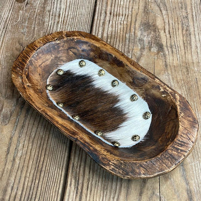 073 Small Décor Bowl - Tricolor w/-Small Décor Bowl-Western-Cowhide-Bags-Handmade-Products-Gifts-Dancing Cactus Designs