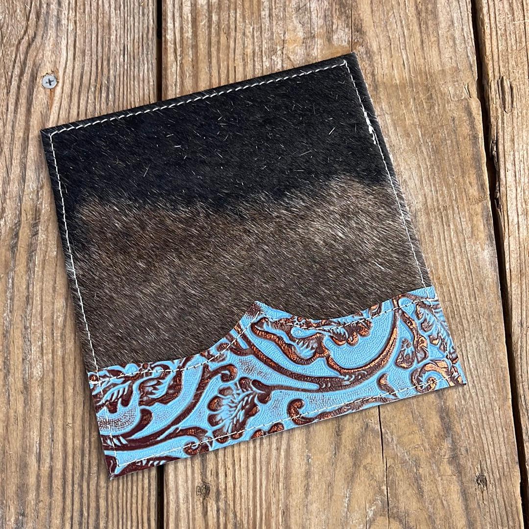 076 Checkbook Cover - Brindle w/ Blue Bonnet Tool-Checkbook Cover-Western-Cowhide-Bags-Handmade-Products-Gifts-Dancing Cactus Designs