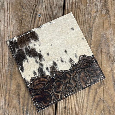 076 Checkbook Cover - Tricolor w/ Deadwood Roses-Checkbook Cover-Western-Cowhide-Bags-Handmade-Products-Gifts-Dancing Cactus Designs