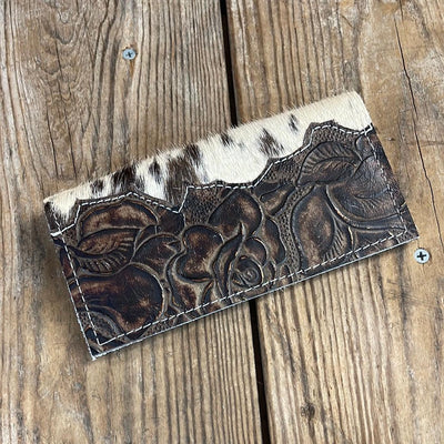 076 Checkbook Cover - Tricolor w/ Deadwood Roses-Checkbook Cover-Western-Cowhide-Bags-Handmade-Products-Gifts-Dancing Cactus Designs
