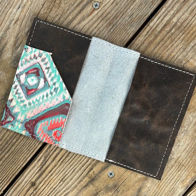 076 Passport Cover - Black & White w/ Rainbow Aztec-Passport Cover-Western-Cowhide-Bags-Handmade-Products-Gifts-Dancing Cactus Designs