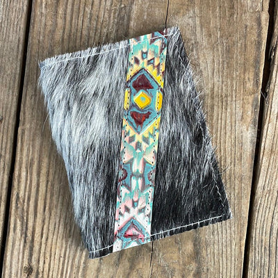 076 Passport Cover - Black & White w/ Rainbow Aztec-Passport Cover-Western-Cowhide-Bags-Handmade-Products-Gifts-Dancing Cactus Designs