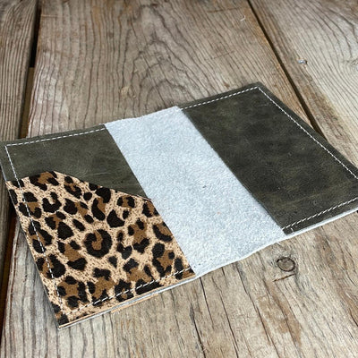 076 Passport Cover - Holographic w/ Leopard Leather-Passport Cover-Western-Cowhide-Bags-Handmade-Products-Gifts-Dancing Cactus Designs