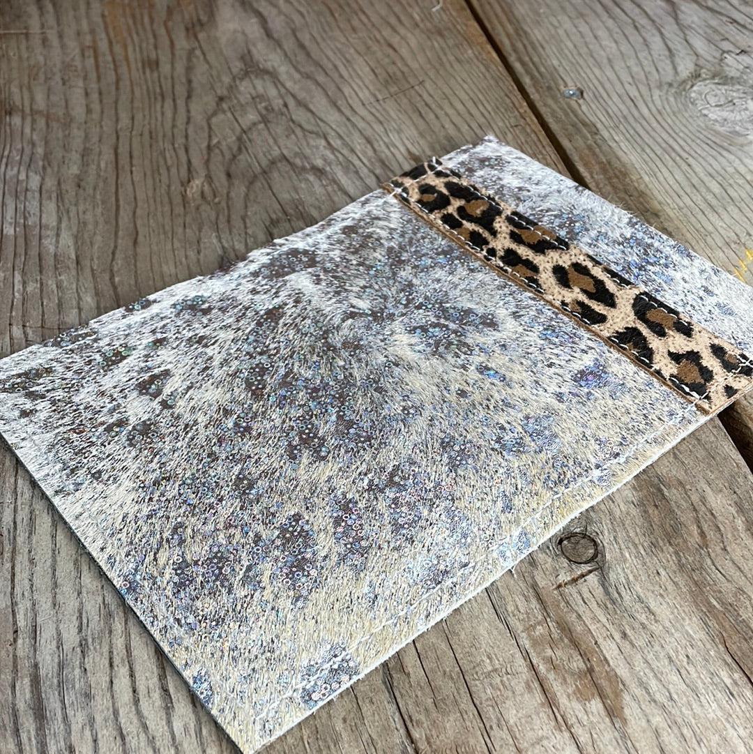 076 Passport Cover - Holographic w/ Leopard Leather-Passport Cover-Western-Cowhide-Bags-Handmade-Products-Gifts-Dancing Cactus Designs