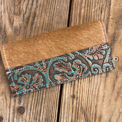 077 Checkbook Cover - Longhorn w/ Evergreen Tool-Checkbook Cover-Western-Cowhide-Bags-Handmade-Products-Gifts-Dancing Cactus Designs