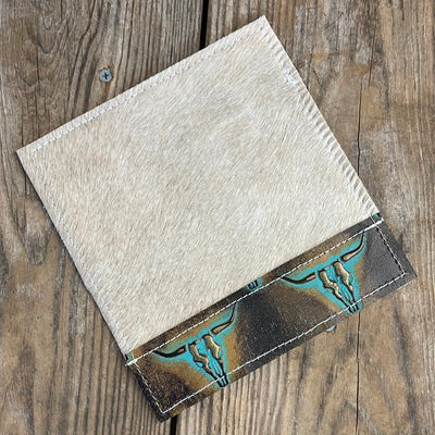 078 Checkbook Cover - Palomino w/ Blue Bonnet Tool-Checkbook Cover-Western-Cowhide-Bags-Handmade-Products-Gifts-Dancing Cactus Designs