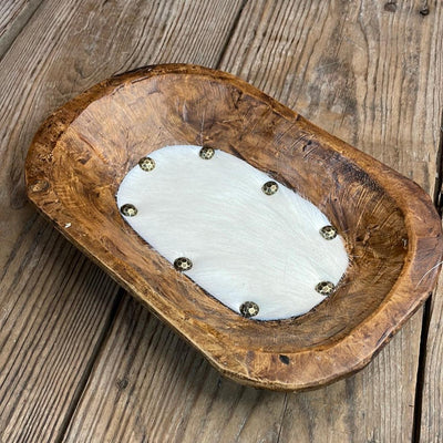 078 Small Décor Bowl - White w/-Small Décor Bowl-Western-Cowhide-Bags-Handmade-Products-Gifts-Dancing Cactus Designs