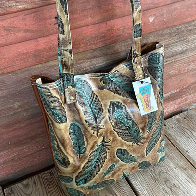 078 Trisha - Blank Slate w/ Turq. Patina Feather-Trisha-Western-Cowhide-Bags-Handmade-Products-Gifts-Dancing Cactus Designs
